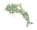 Dollar origami dolphin isolated Royalty Free Stock Photo