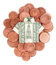 Dollar origami shirt and tie on coins isolated Royalty Free Stock Photo