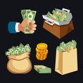 Dollar paper business finance money stack in bag of bundles us banking edition and banknotes bills isolated wealth sign