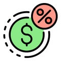 Dollar percent credit icon color outline vector