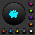 Dollar piggy bank dark push buttons with color icons