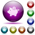 Dollar piggy bank icon in glass sphere buttons