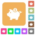 Dollar piggy bank rounded square flat icons