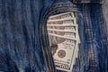 100 dollar pocket money, in jeans pocket, 100 dollar bills 11 Royalty Free Stock Photo