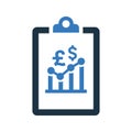 Dollar and pound growth report icon. Editable vector isolated on a white background