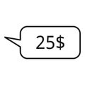 25 dollar price chat icon, outline style