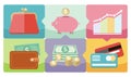 Dollar, purse, coin box pig icons Royalty Free Stock Photo