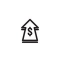 dollar rate increase icon. Money symbol with stretching arrow up. rising prices. Business cost sale icon. cash salary increase.