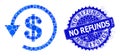 Vector Dollar Refund Mosaic of Dots with Grunge No Refunds Stamp