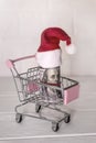 Dollar roll with santa hat in toy trolley