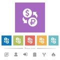 Dollar Ruble money exchange flat white icons in square backgrounds Royalty Free Stock Photo