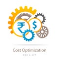 Dollar and Rupee with Costs optimization. vector illustration