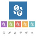 Dollar Rupee money exchange flat white icons in square backgrounds Royalty Free Stock Photo