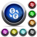 Dollar Rupee money exchange round glossy buttons