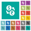 Dollar Rupee money exchange square flat multi colored icons