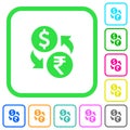 Dollar Rupee money exchange vivid colored flat icons