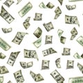 Dollar seamless money background. One hundred dollars of America. Usd cash money isolated on white. Royalty Free Stock Photo