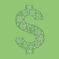 Dollar shaped concept filled with editable linear icons