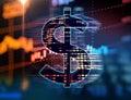 Dollar sign on abstract financial technology background .