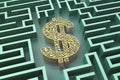 Dollar sign amidst labyrinth symbolizes navigating complex financial markets Royalty Free Stock Photo