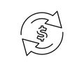 Dollar sign with arrow around icon vector, filled flat glyph, solid pictogram isolated on white. Cashback symbol, logo