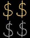 dollar sign on a black background with gold and silver sparkles Royalty Free Stock Photo