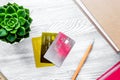 Dollar sign and cards for fee-paying education on gray student d Royalty Free Stock Photo