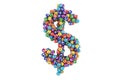 Dollar sign from colored lottery balls. 3D rendering