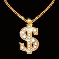 Dollar sign with diamonds on gold chain. Hip-hop