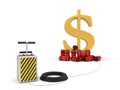 Dollar sign with dynamite pack and detenator. 3d illustration.