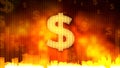 Dollar sign on fiery background, money rules the world, budget adoption, finance