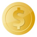 Dollar sign on golden coin, vector illustration