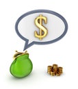 Dollar sign and green purse. Royalty Free Stock Photo