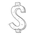 Dollar Sign in hand drawn doodle style. Vector illustration isolated on white background. Royalty Free Stock Photo