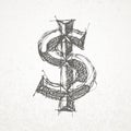 Dollar sign. Hand drawn vector sketch on grunge background Royalty Free Stock Photo