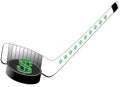 Dollar Sign on Hockey Puck and Stick
