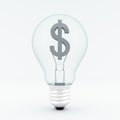 Dollar Sign in Light Bulb, Concept of effective business innovations 3d render Royalty Free Stock Photo