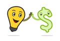 Dollar sign and light bulb hand touch each other cooperation