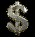 Dollar sign made in low poly style silver color isolated on black background. Royalty Free Stock Photo