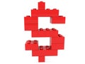 Dollar sign made of red toy bricks on a white Royalty Free Stock Photo