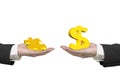 Dollar sign and puzzle piece with two hands Royalty Free Stock Photo