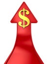 Dollar sign and red arrow on white background. Isolated 3D illustration Royalty Free Stock Photo