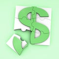 Dollar sign is represented in the puzzle`s form. Royalty Free Stock Photo