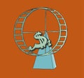 Dollar sign running on a hamster wheel.