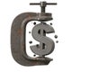 A dollar sign in a rusty vice, symbolizing financial pressure. Space for text. Royalty Free Stock Photo