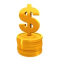 Dollar sign on stack of golden coins. Royalty Free Stock Photo