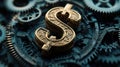 Dollar sign surrounded by detailed gears illustration Royalty Free Stock Photo