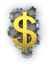 Dollar sign on top of cogs Royalty Free Stock Photo