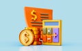 Dollar statement coin with calculator 3d illustration calculate