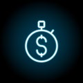 Dollar, stopwatch blue neon icon. Simple thin line, outline vector of time icons for ui and ux, website or mobile application Royalty Free Stock Photo